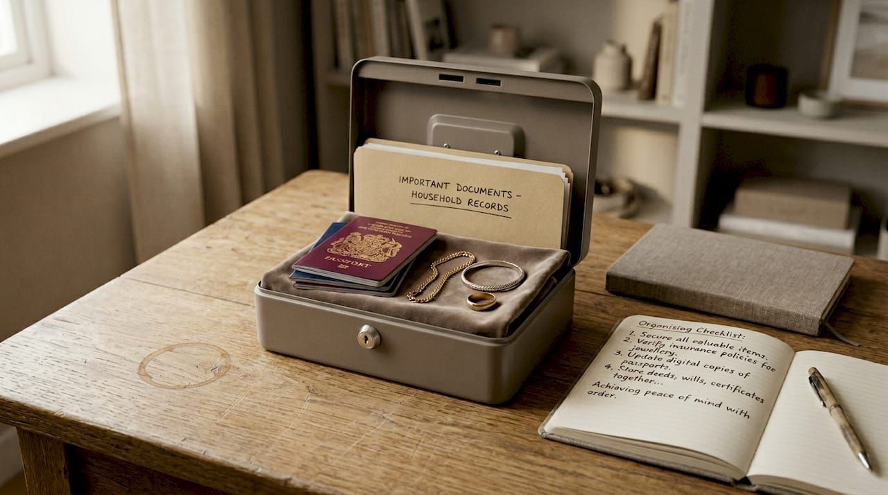 Important documents and valuables set aside ready for moving house