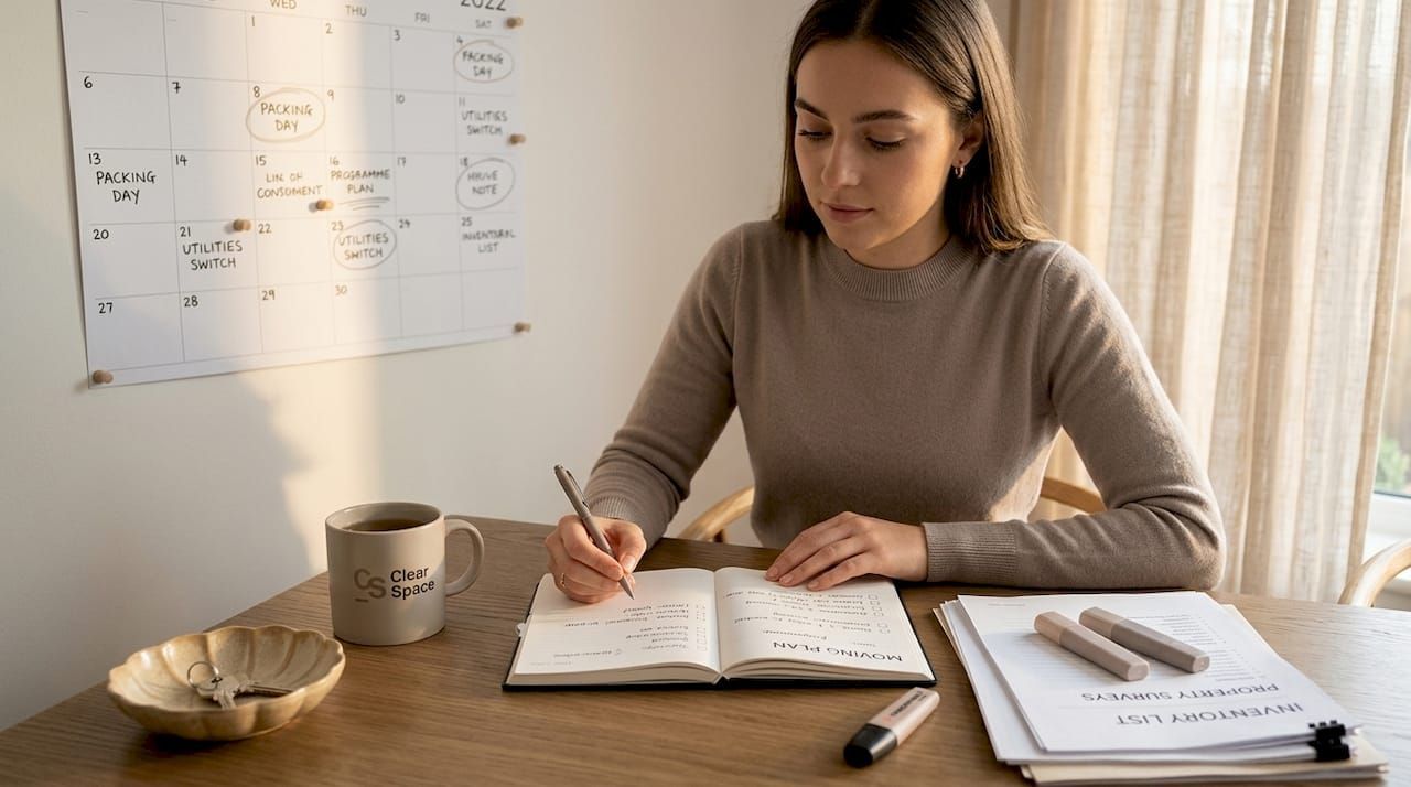 Homeowner planning a moving schedule and house move checklist