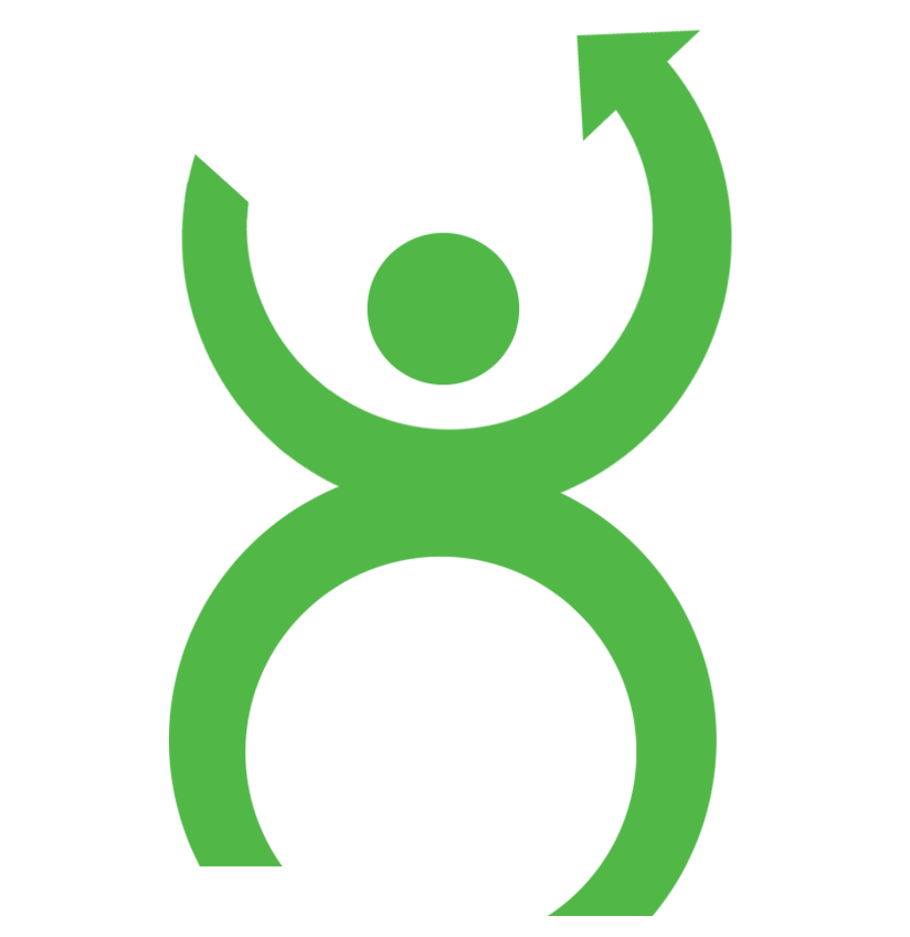 A green icon of a person with an arrow pointing up.