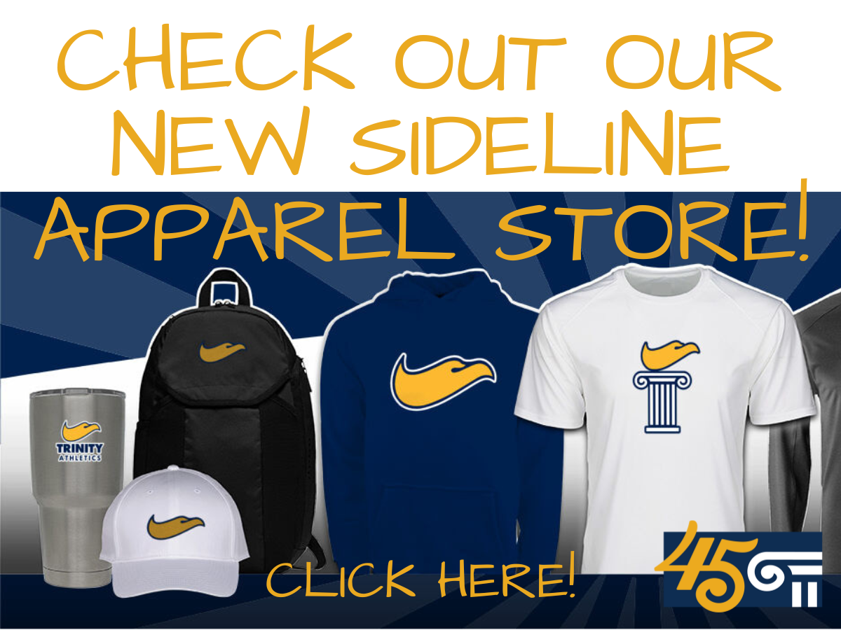 Promo banner for new sideline apparel store with shirt, cap, backpack, tumbler, and “Click Here!” text