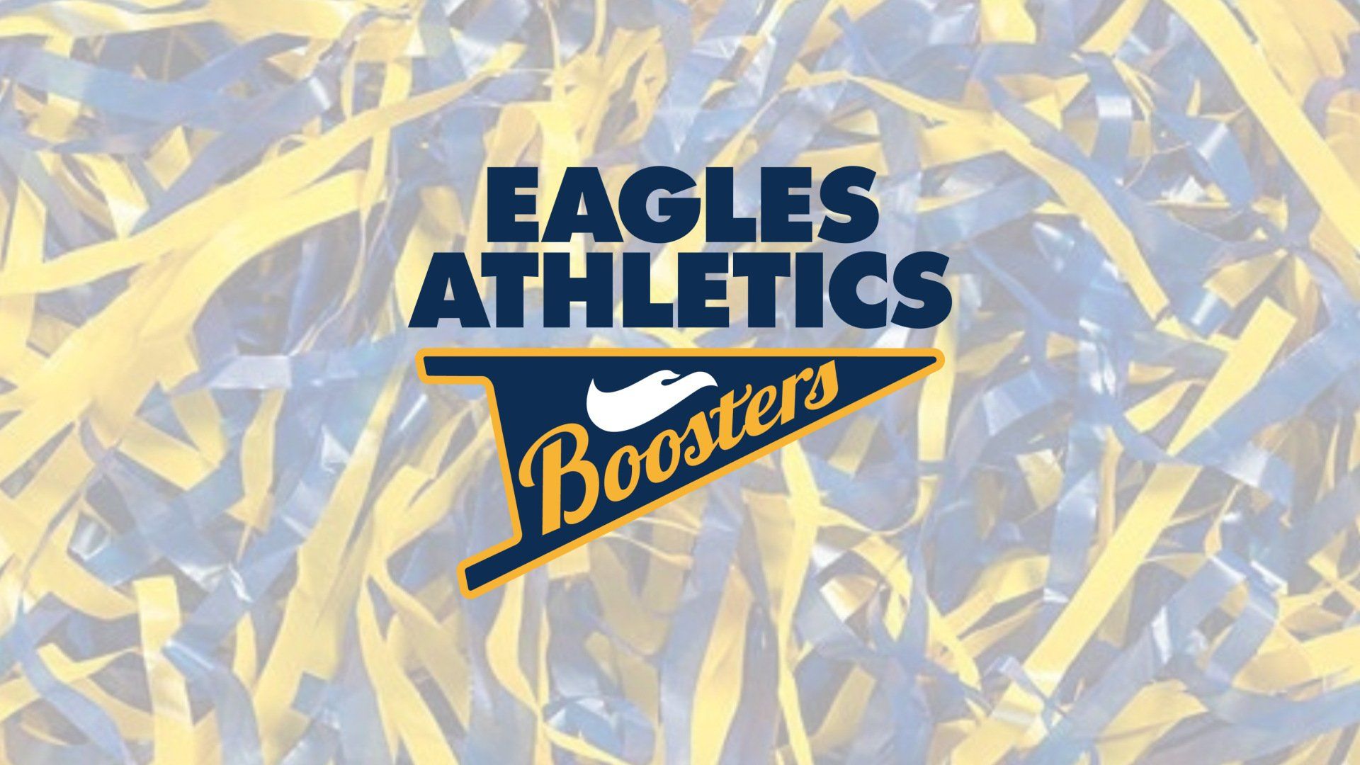 Eagles Athletics Boosters logo on a gold and blue confetti background