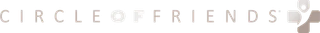 Logo for Circle of Friends featuring white text and a stylized abstract figure in a light brown circle.