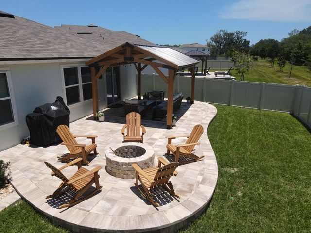 Paver patio with fire pit and gazebo in St. Augustine, FL