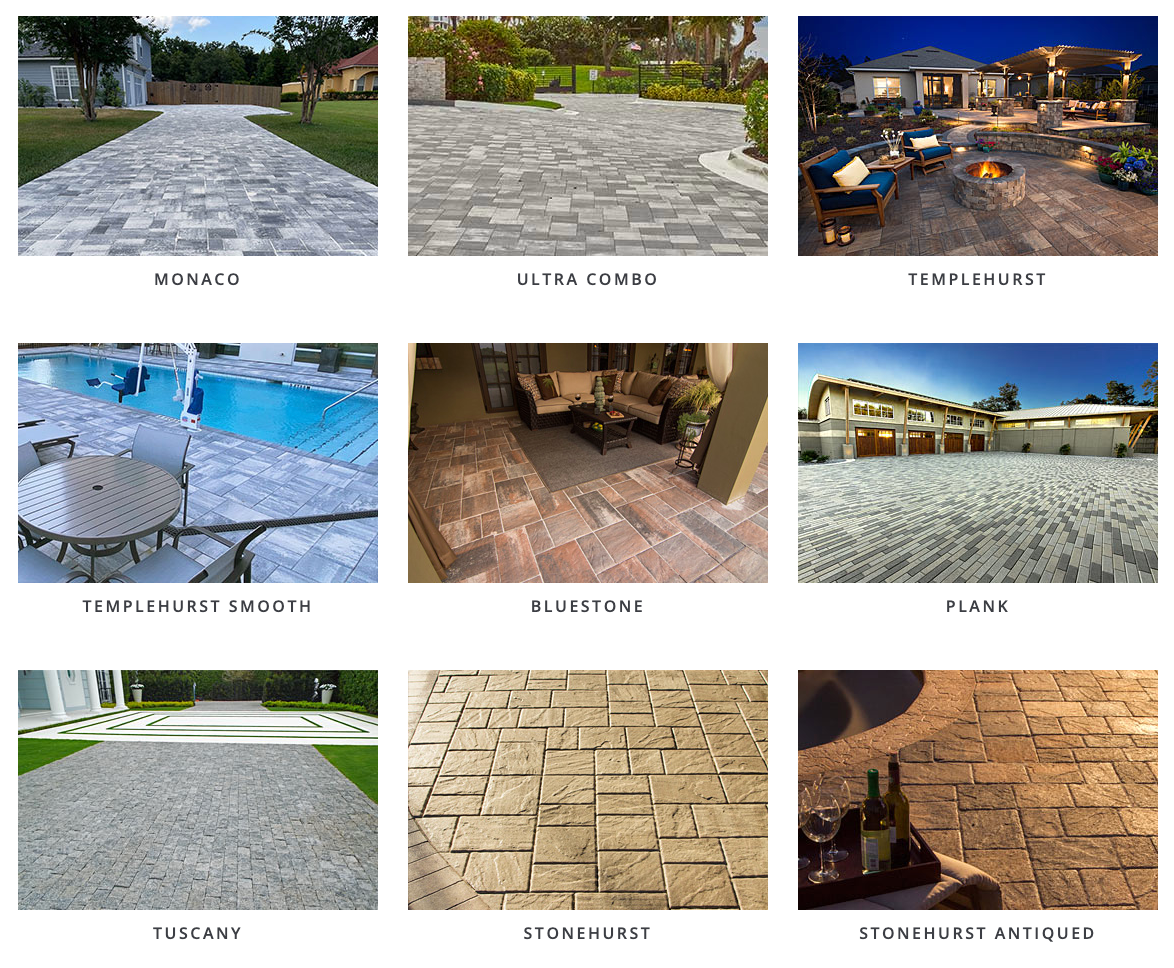A collage of pictures of different types of pavers.