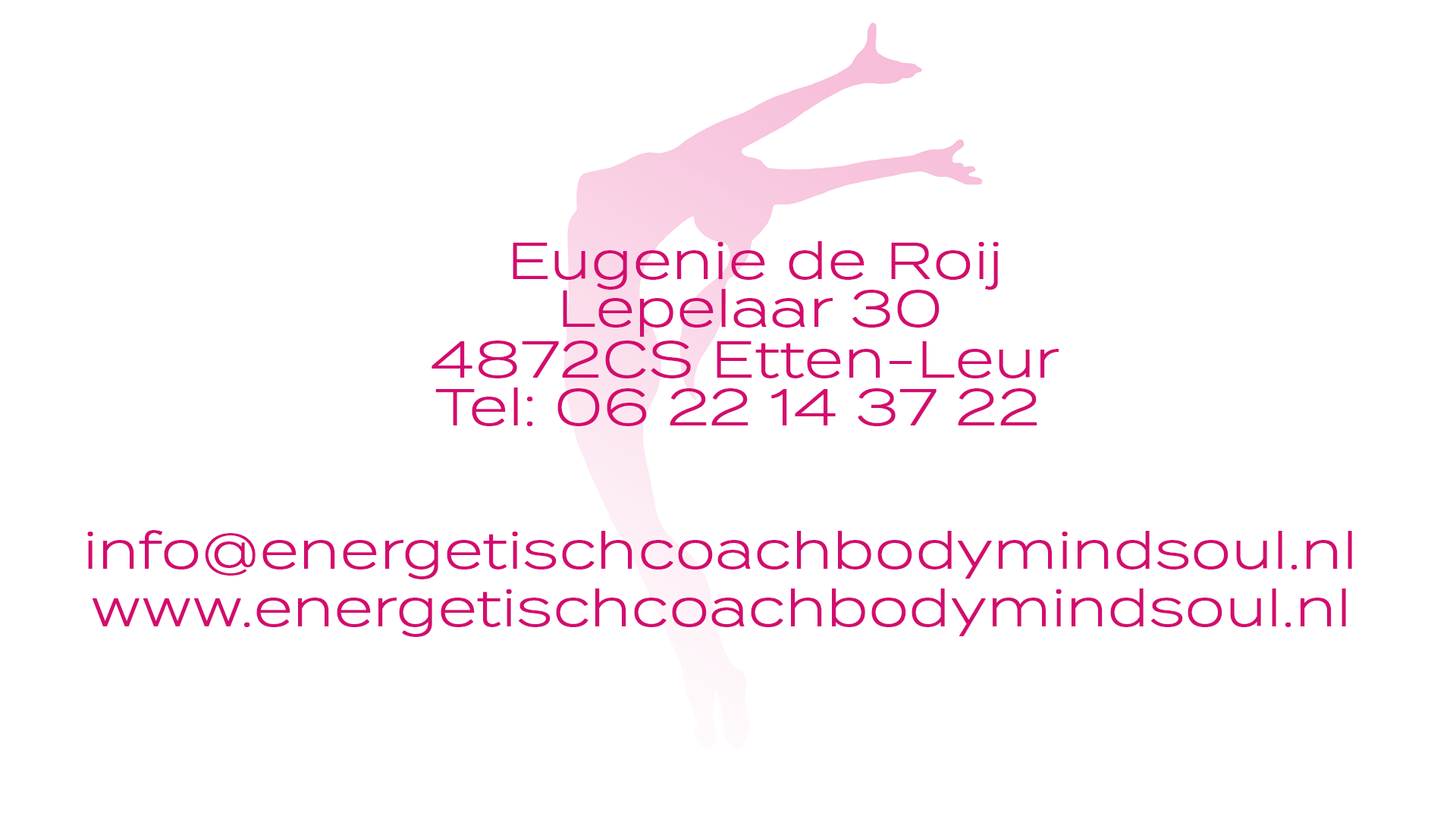 Visitekaartje voor Eugenie de Roij, Energetisch Coach met haar Contactgegevens