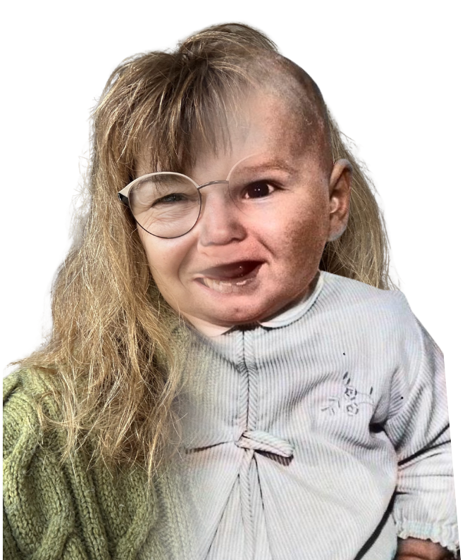 A photo ofhalf a little girl and half a adult wearing glasses