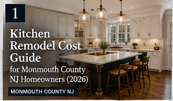 Kitchen remodel cost guide for Monmouth County NJ homeowners over a bright white kitchen island