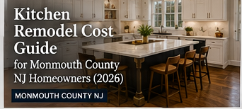 Kitchen remodel cost guide for Monmouth County NJ homeowners over a bright white kitchen island