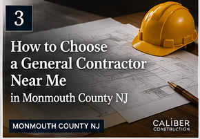 Thumbnail of a construction article: yellow hard hat on plans with text “How to Choose a General Contractor Near Me in Monmouth County NJ”