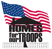 Homes for Our Troops logo with waving U.S. flag and black text over white background
