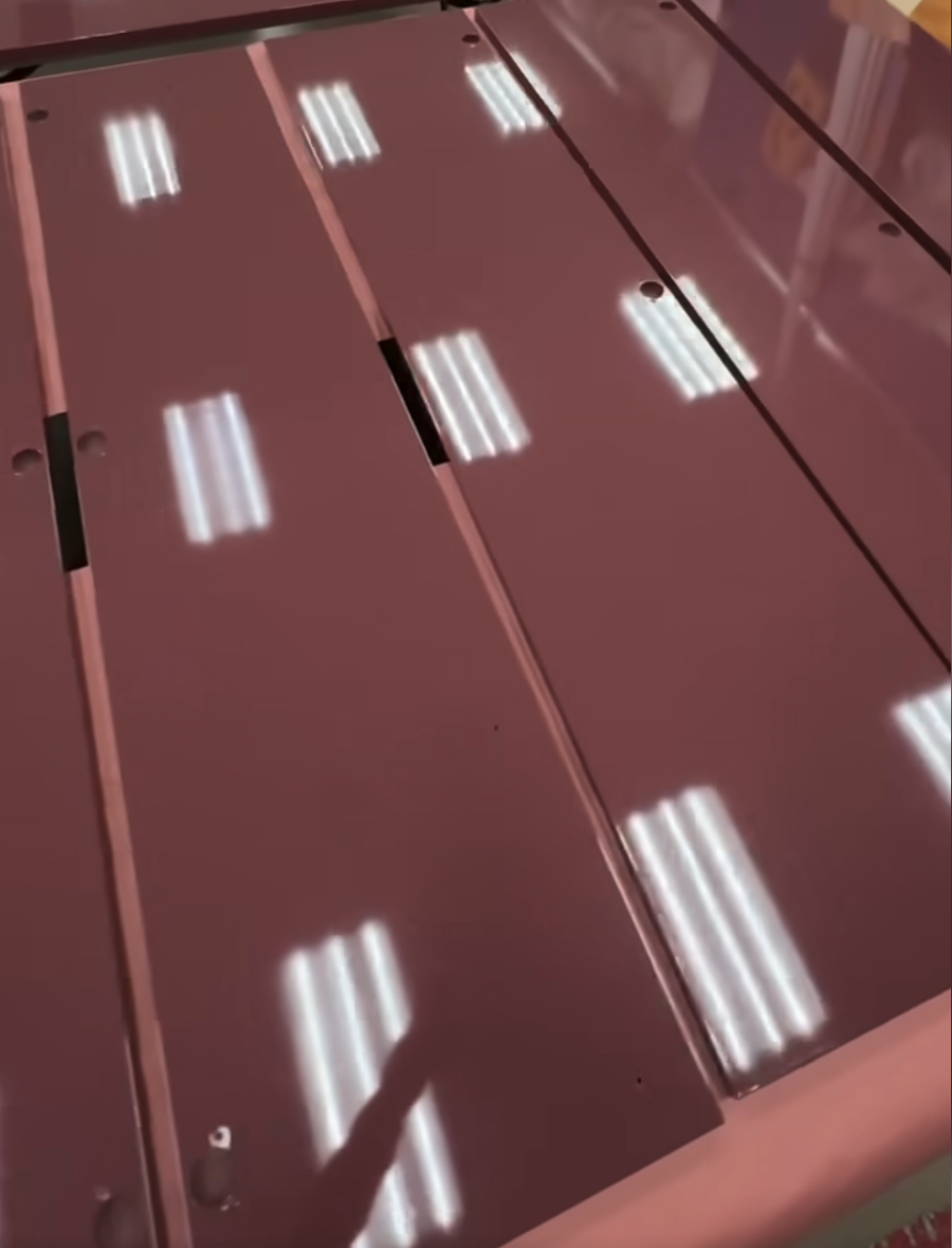 Pink locker doors with bright light reflections
