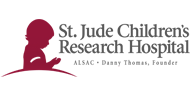 St. Jude Children’s Research Hospital logo with red silhouette of a child and black text on white background