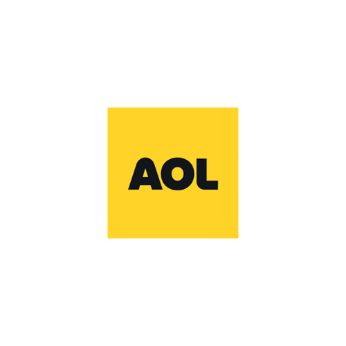 AOL logo in black letters on a yellow square background.