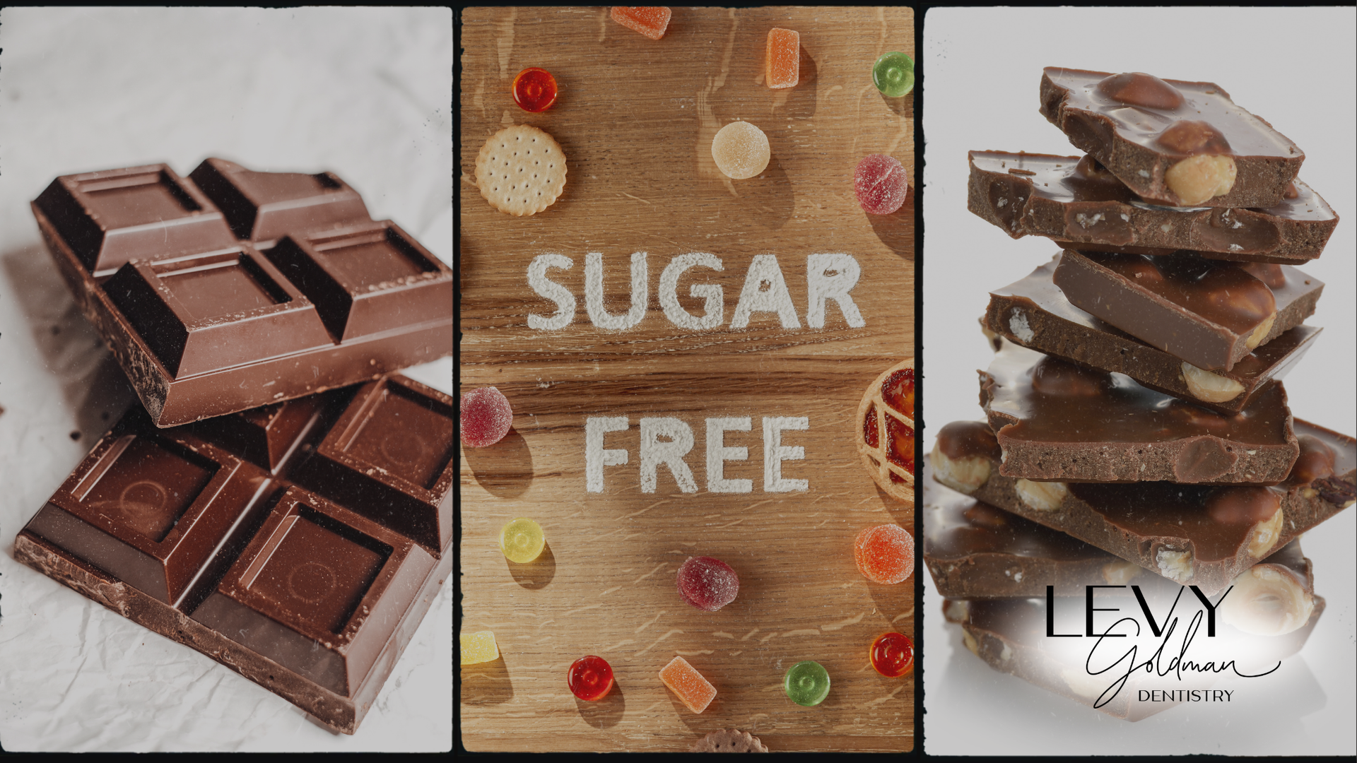 A collage of chocolate bars with the words sugar free written on them