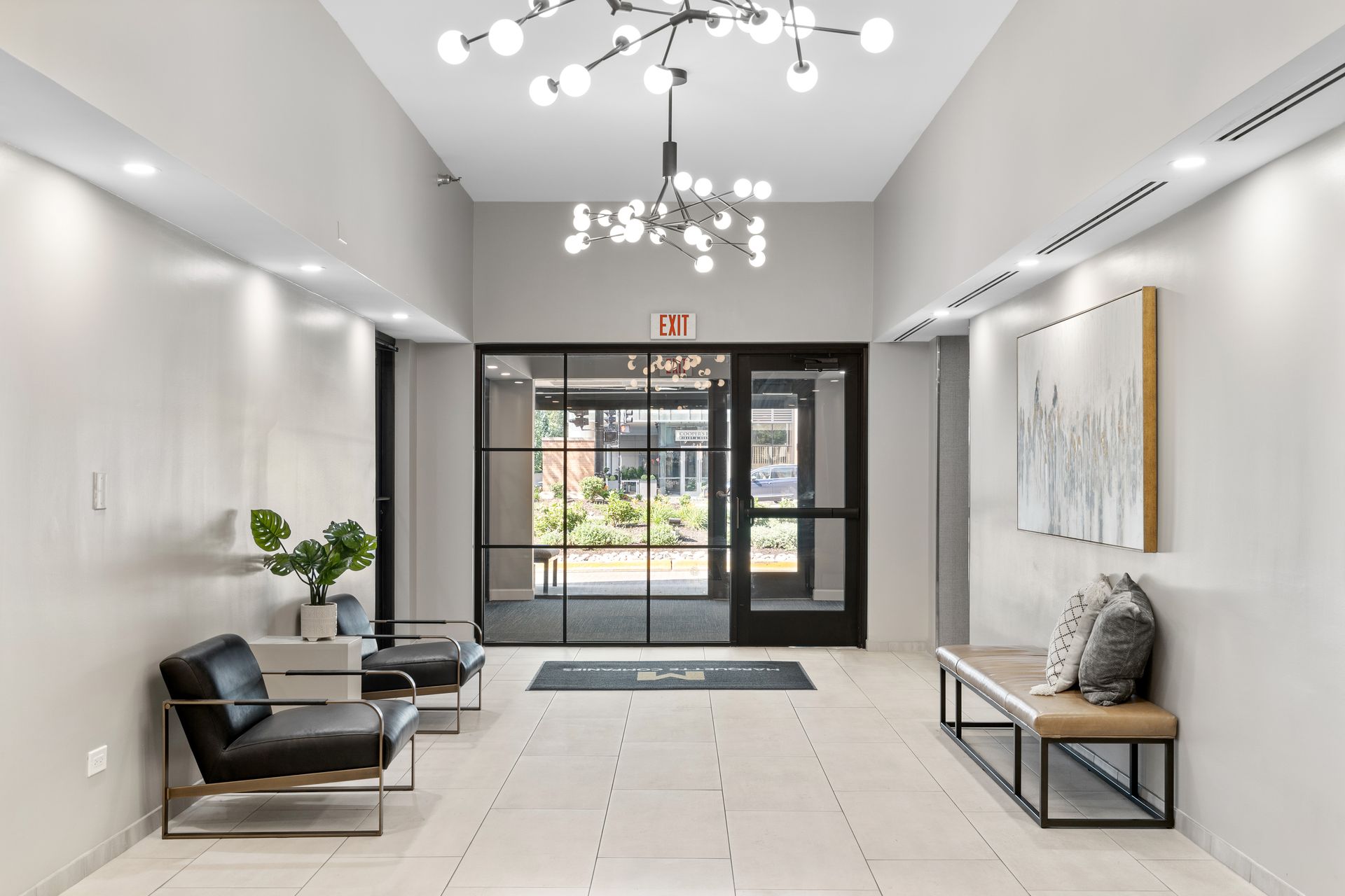 lobby of 100 Forest Place Apartments in Oak Park, IL