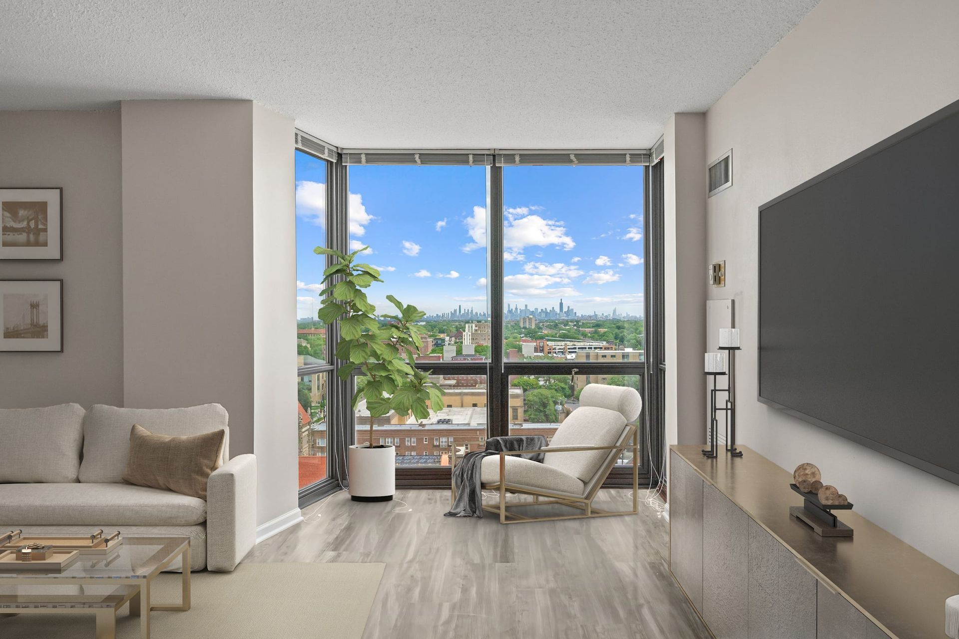 100 Forest Place apartment living room with floor to ceiling windows