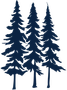 Three dark blue pine trees on a white background