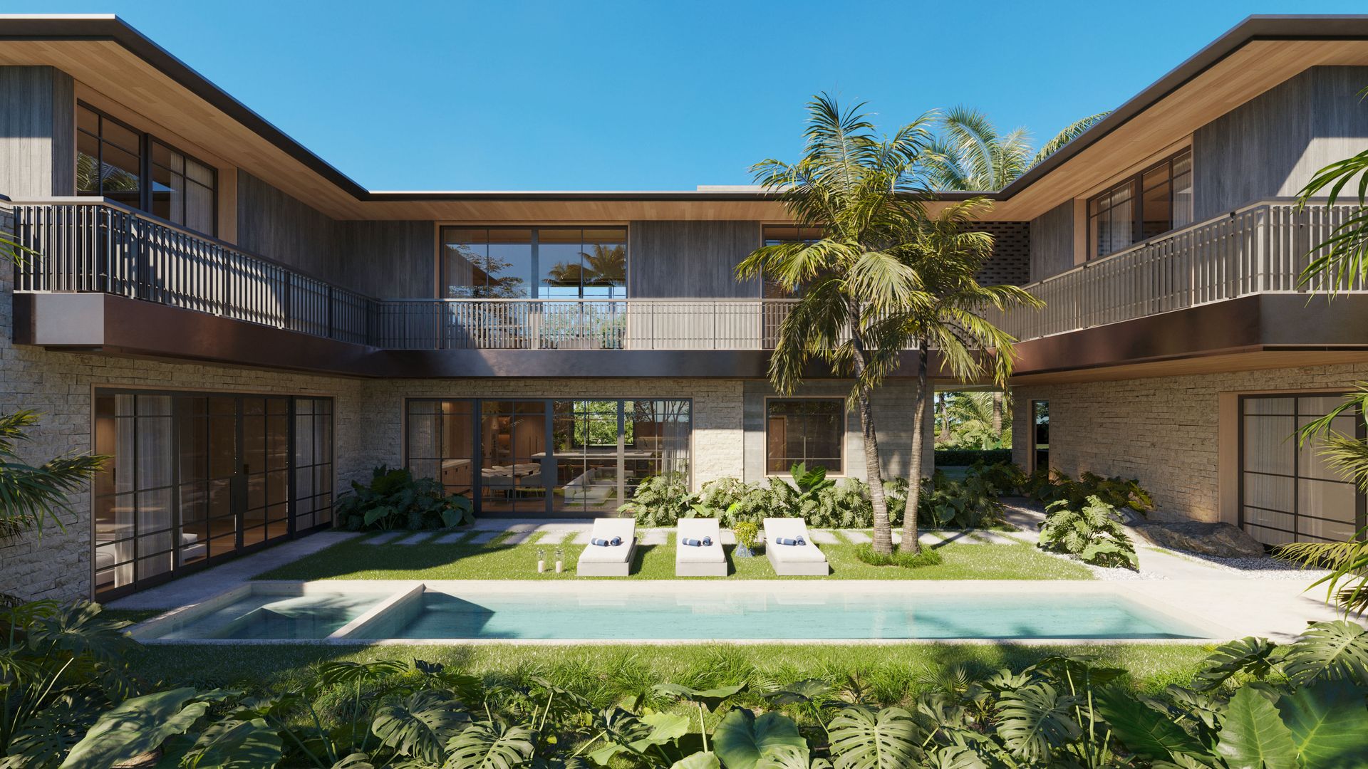 image of exterior of modern house with a pool