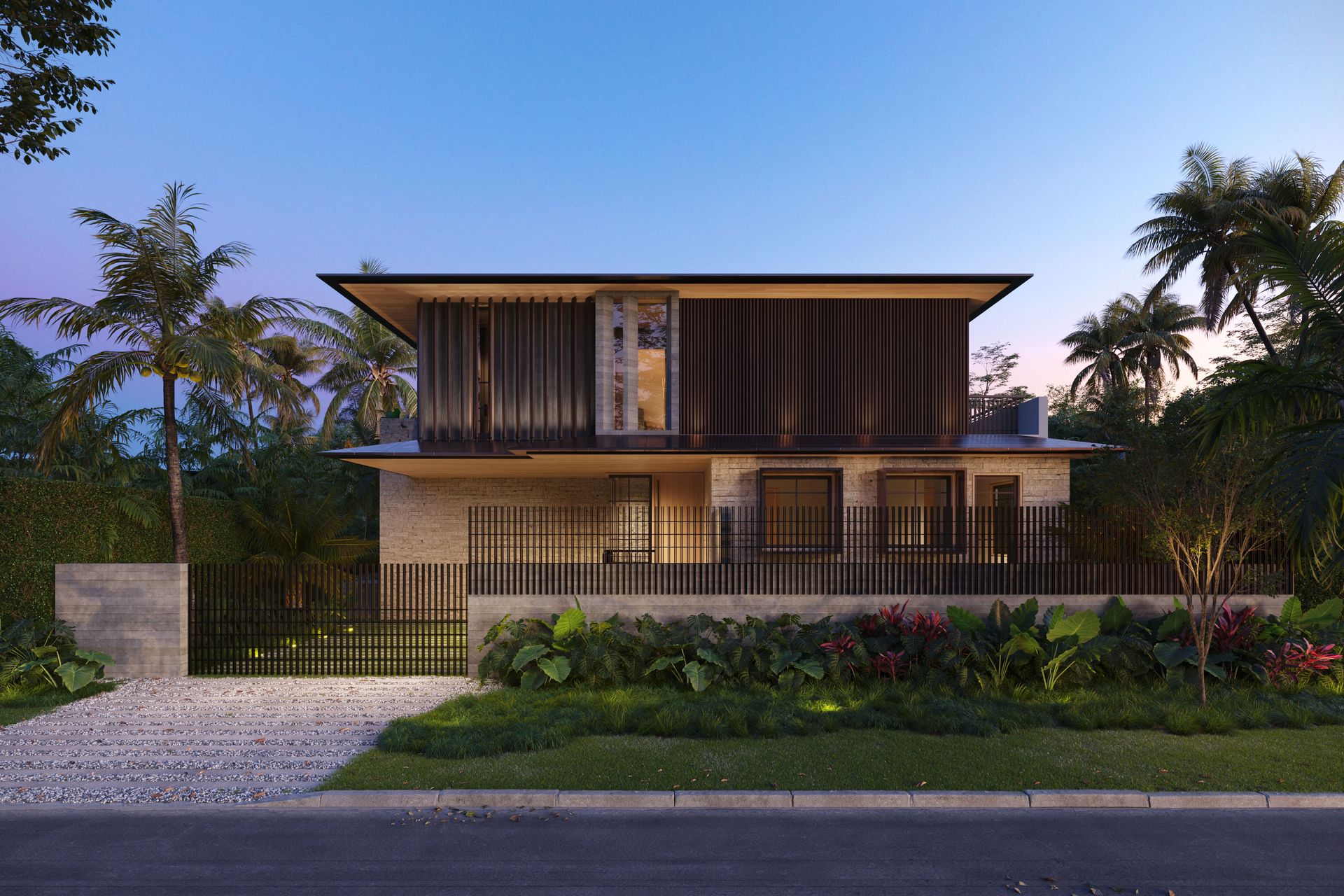 image of exterior of modern house at dusk