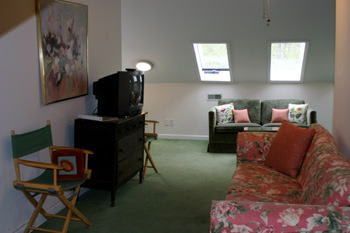 A living room with a couch a chair and a television