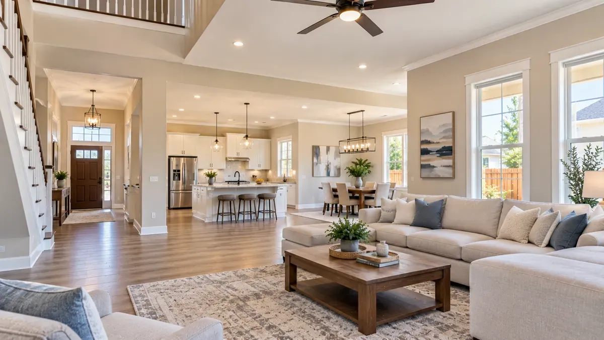 Freshly painted open-concept living room in a Delano, CA home.
