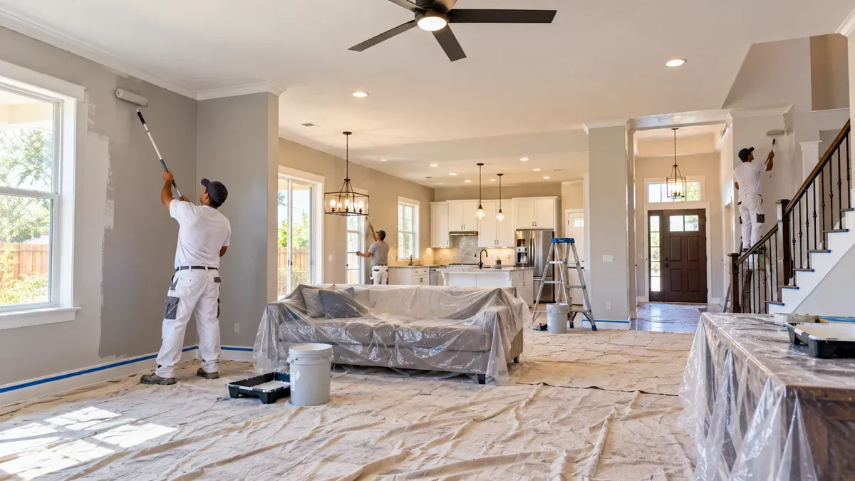 Painters refreshing interior walls in a Delano, CA home.
