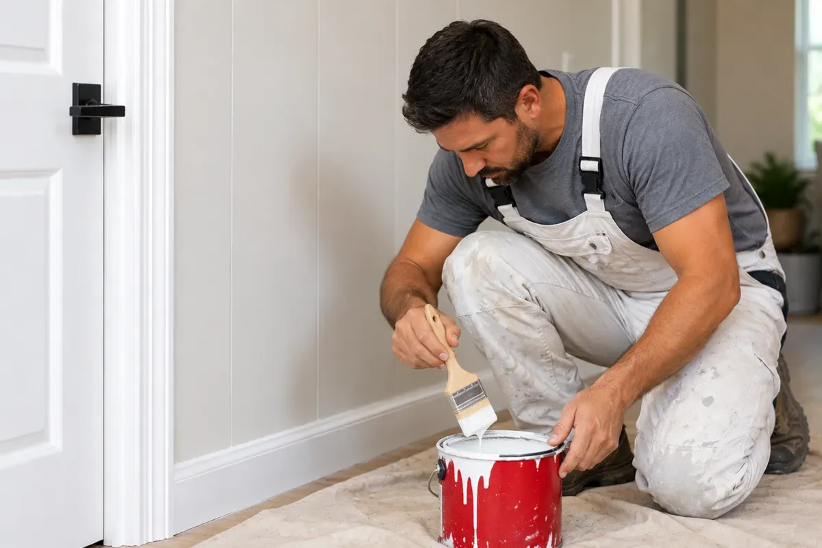 Handyman applying fresh paint to a door frame in Visalia, CA.
