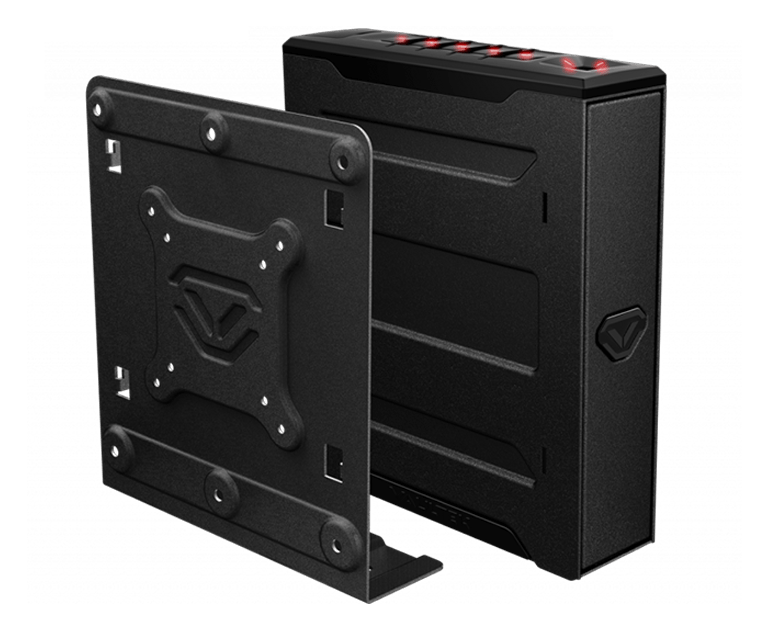 Black wall safe with a mounting bracket, ready to be installed.