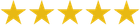 Five gold stars are lined up in a row on a white background.