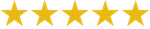 Five gold stars are lined up in a row on a white background.