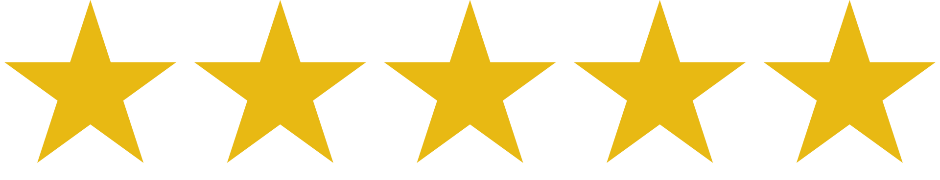 Five gold stars are lined up in a row on a white background.
