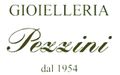 Logo per Gioielleria Pezzini, testo in caratteri serif e corsivi verdi con la scritta “dal 1954” su sfondo bianco.