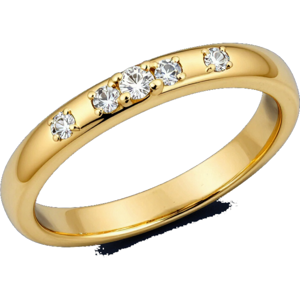 Anello in oro con piccole pietre preziose trasparenti incastonate lungo la parte superiore