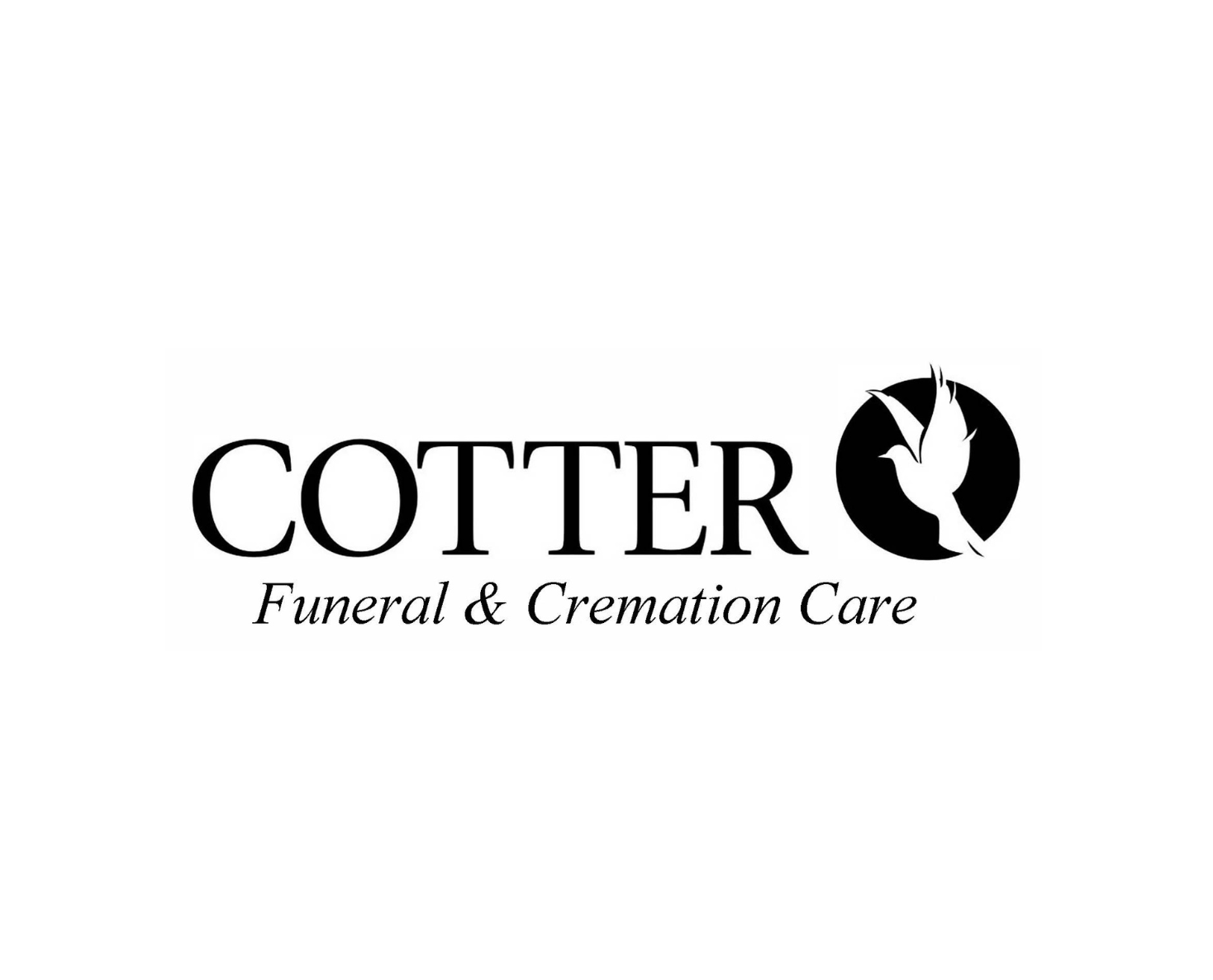 Cotter Funeral & Cremation Care logo in black and white with dove icon