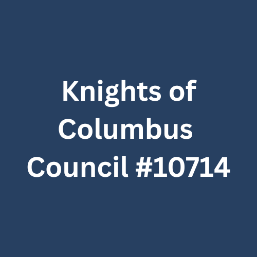 Blue sign reading “Knights of Columbus Council #10714”