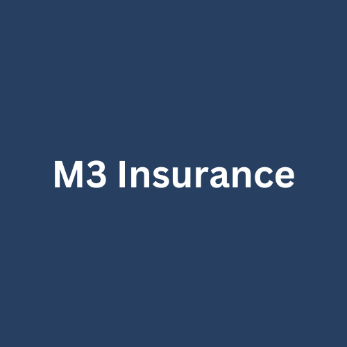 M3 Insurance logo in white text on a dark blue background