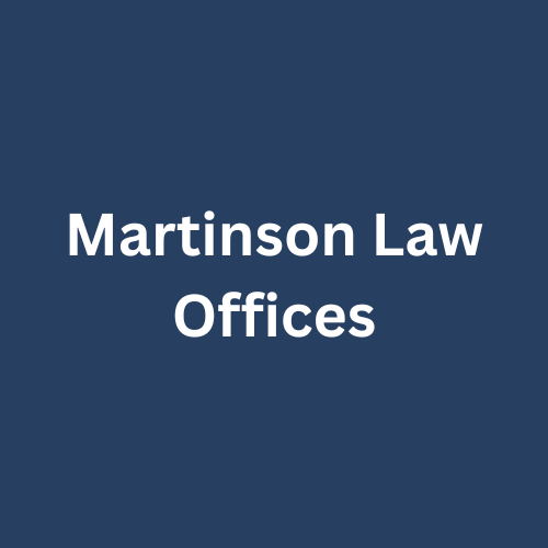 Martinson Law Offices text in white on a dark blue background.