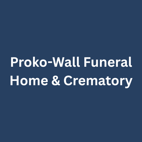 Proko-Wall Funeral Home & Crematory logo on a blue background