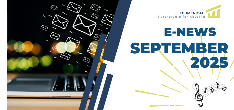 E-News September 2025. Email and musical notes on a white background with a laptop and dark blue accents.
