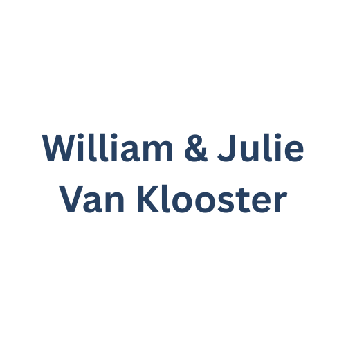 William & Julie Van Klooster in dark blue text on a white background