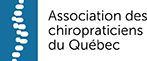 Logo de l'Association des chiropraticiens du Québec, avec un graphique de colonne vertébrale sur fond bleu.