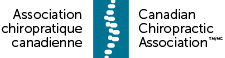 Logo de l'Association chiropratique canadienne : texte et icône de colonne vertébrale bleu sarcelle.