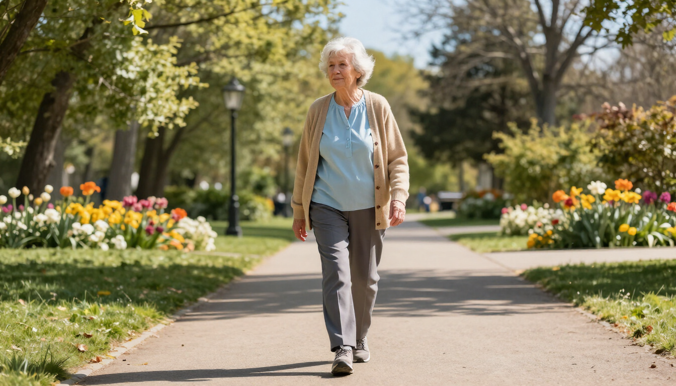 Senior person walking comfortably