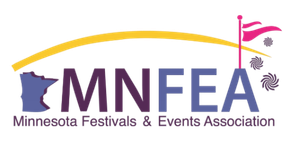 MNFEA logo with Minnesota outline, purple text, and yellow arch for Minnesota Festivals & Events Association