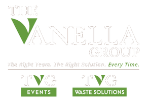 The Vanella logo with green leaf icon and “TVG Events” and “TVG Waste Solutions” labels on white background