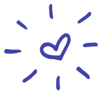 Blue hand-drawn heart with radiating lines on a white background