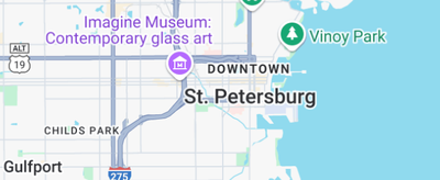 A map showing Downtown St. Petersburg, Florida, with icons for the Imagine Museum and Vinoy Park.