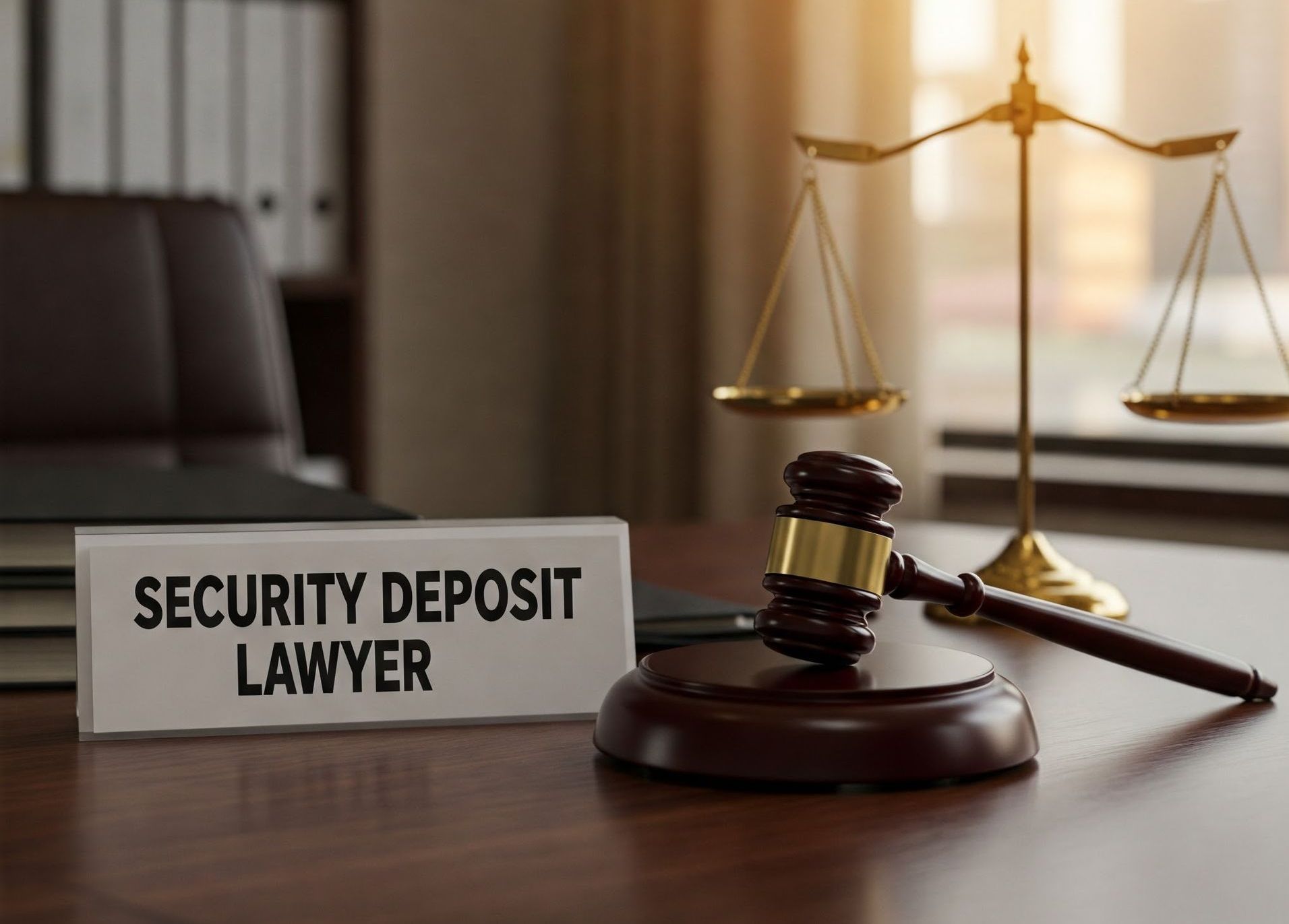 A wooden gavel and a desk sign reading