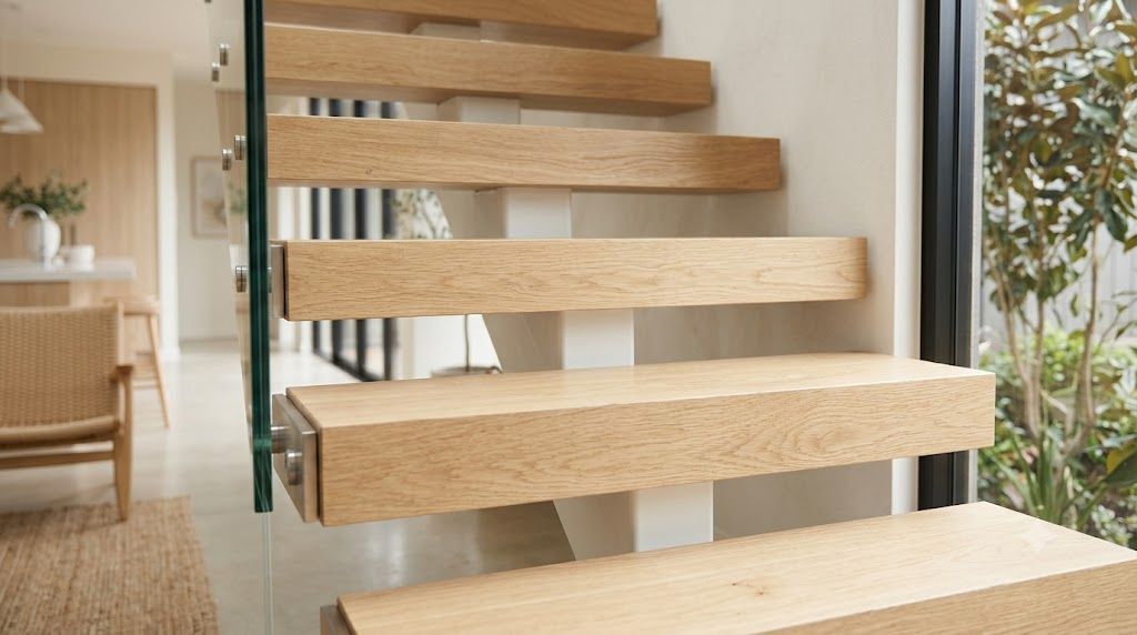 floating stairs with open risers and modern stair design