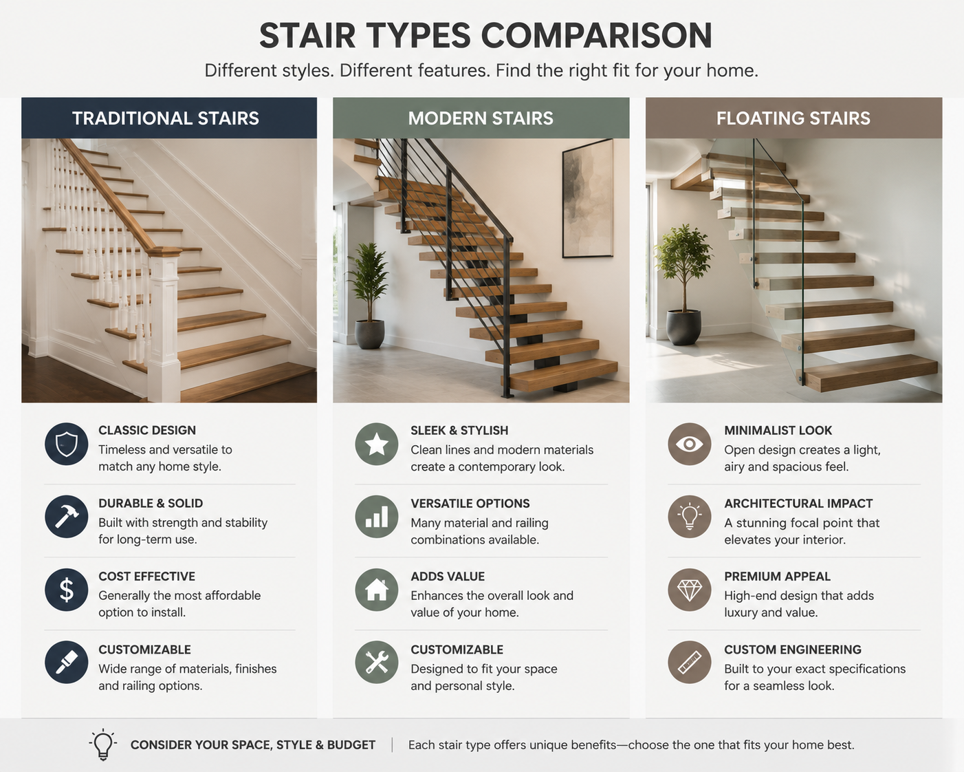 floating stairs vs traditional stairs comparison